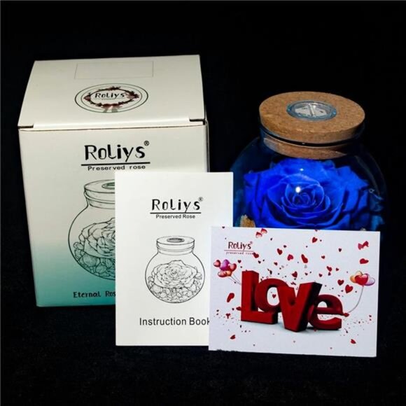 Preserved Real Roses with Colorful Mood Light Wishing Bottle, Eternal - Picture 3 of 7